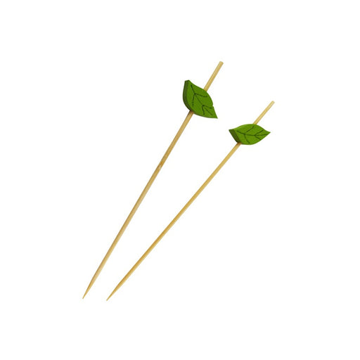 Pincho de bambú con decoración de hojas 120mm - 100Uds
