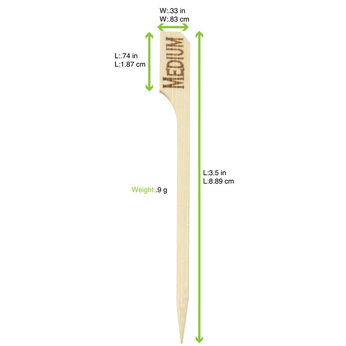 Pincho de bambú Teppo Gushi para carne con inscripción Medium (al punto) 90mm - 100Uds