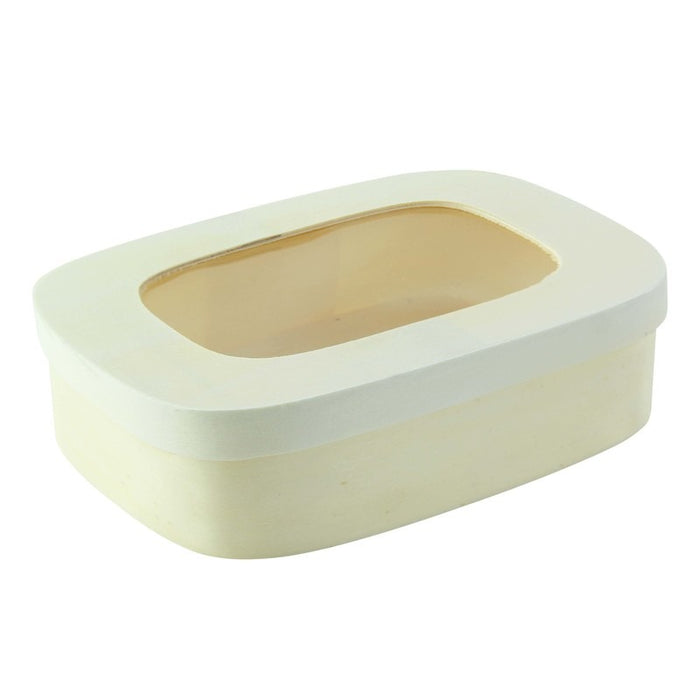 Caja de madera rectangular con tapa con ventana 800ml 188x130mm A50mm - 25Uds