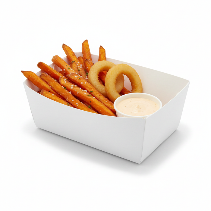 Bandeja de cartón blanco 850ml 150x90mm A50mm - 250Uds