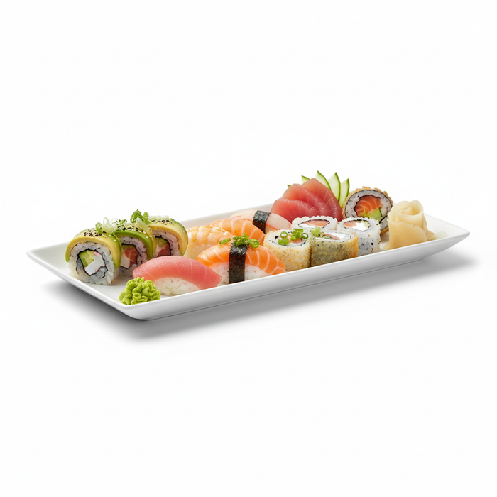 Plato rectangular de pulpa blanco BioNchic 180x90mm - 100Uds