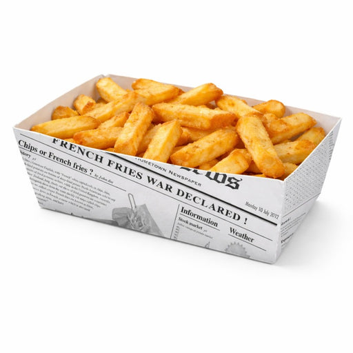 Bandeja de cartón blanco con diseño periódico 850ml 150x90mm A50mm - 100Uds