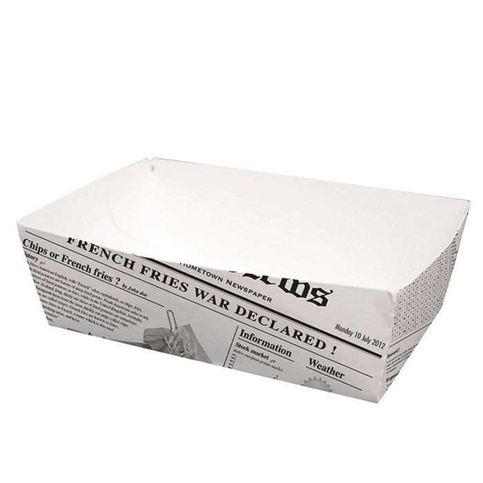 Bandeja de cartón blanco con diseño periódico 850ml 150x90mm A50mm - 100Uds