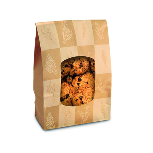 Bolsa de papel Ecokraft SOS marrón con ventana y cierre plegable metálico 120x60mm A240mm - 500Uds
