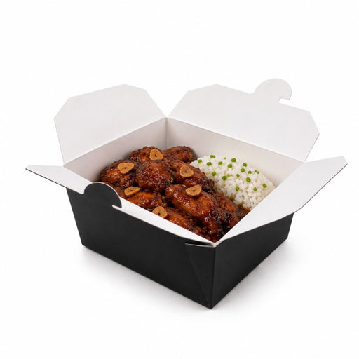 Caja de comida en cartón negra con cierre 750ml 130x108mm A67mm - 25Uds