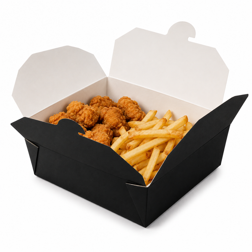 Caja de comida en cartón negra con cierre 1000ml 215x160mm A50mm - 50Uds