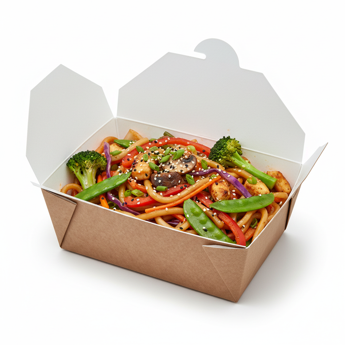 Caja de comida en cartón kraft laminado PE 2800ml 220x166mm A90mm - 40Uds