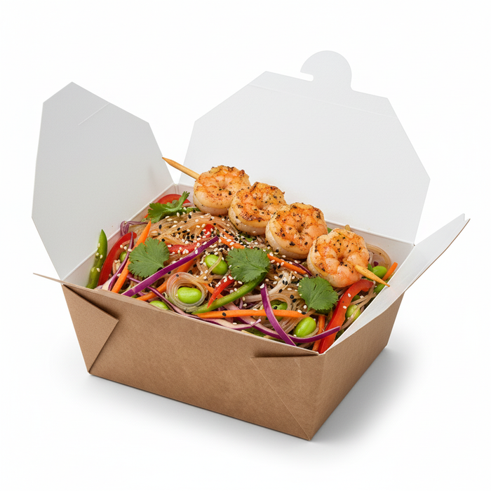 Caja de comida en cartón kraft laminado antigrasa 450ml 110x90mm A50mm - 50Uds