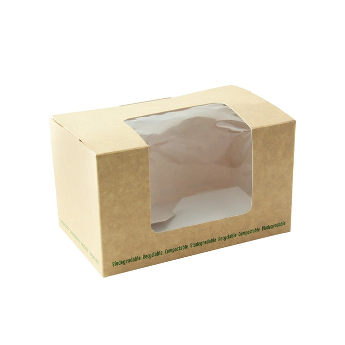 Caja bocadillo cartón kraft laminada con ventana PLA 125x77mm A72mm - 50Uds