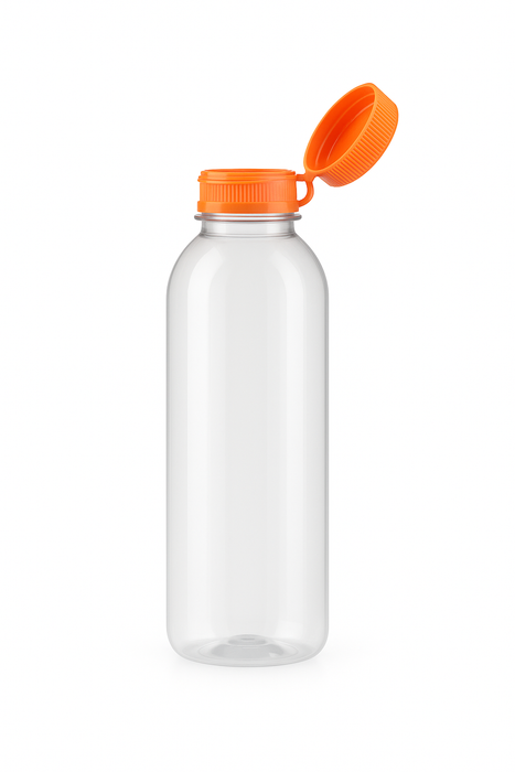 Botella RPET transparente con tapón unido naranja 1000ml A240mm - 74Uds