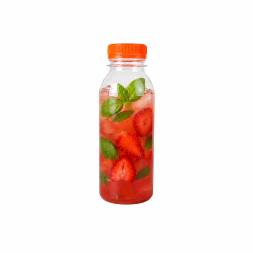 Botella RPET transparente con tapón unido naranja 56 250ml A150mm - 270Uds