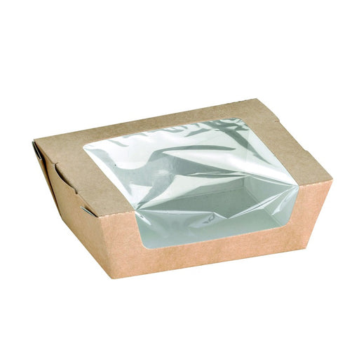 Ensaladera de cartón kraft con ventana 375ml 120x100mm A40mm - 250Uds