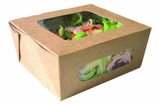 Ensaladera de cartón kraft con ventana doble 1250ml 159x138mm A65mm - 30Uds