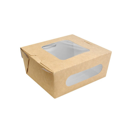 Ensaladera de cartón kraft con ventana doble 1250ml 159x138mm A65mm - 30Uds