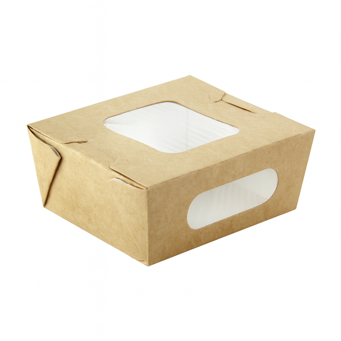 Ensaladera de cartón kraft con ventana doble 400ml 98x115mm A45mm - 30Uds
