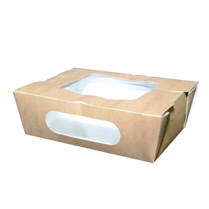 Ensaladera de cartón kraft con ventana doble 900ml 167x118mm A50mm - 30Uds
