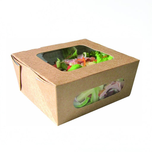 Ensaladera de cartón kraft con ventana doble PLA 1100ml 152x135mm A65mm - 50Uds
