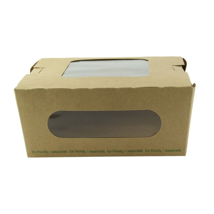 Ensaladera de cartón kraft con ventana doble PLA 1100ml 152x135mm A65mm - 50Uds