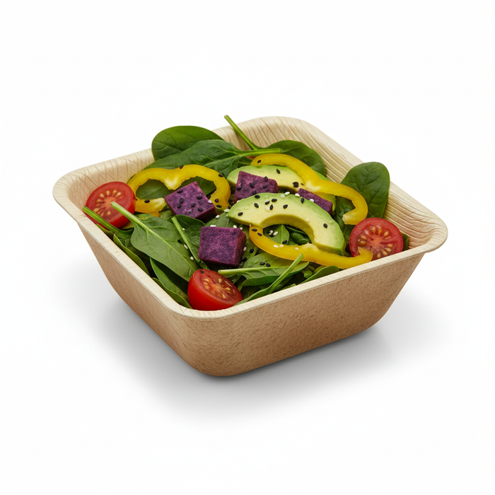 Cuenco cuadrado de hoja de palma 190x190mm A60mm - 25Uds