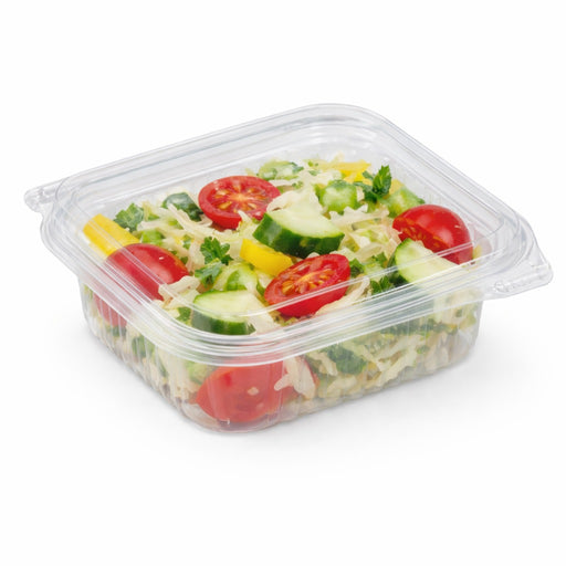 Envase rectangular PLA transparente con tapa bisagra 250ml 126x117mm A43mm - 50Uds