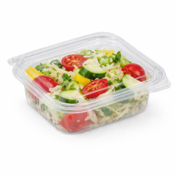 Envase rectangular PLA transparente con tapa bisagra 250ml 126x117mm A43mm - 50Uds