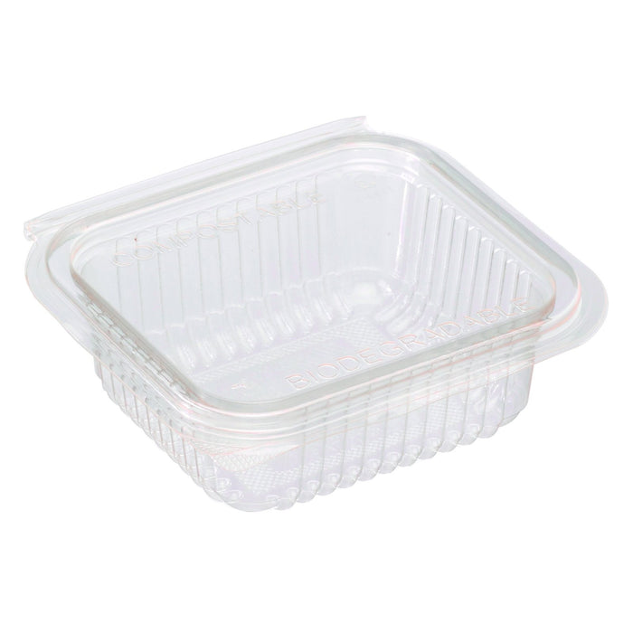 Envase rectangular PLA transparente con tapa bisagra 250ml 126x117mm A43mm - 50Uds