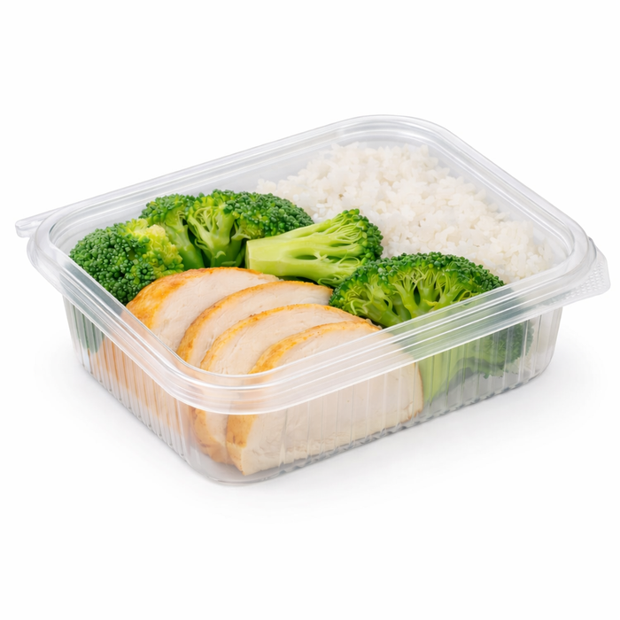 Envase rectangular PLA transparente con tapa bisagra 750ml 188x143mm A52mm - 50Uds