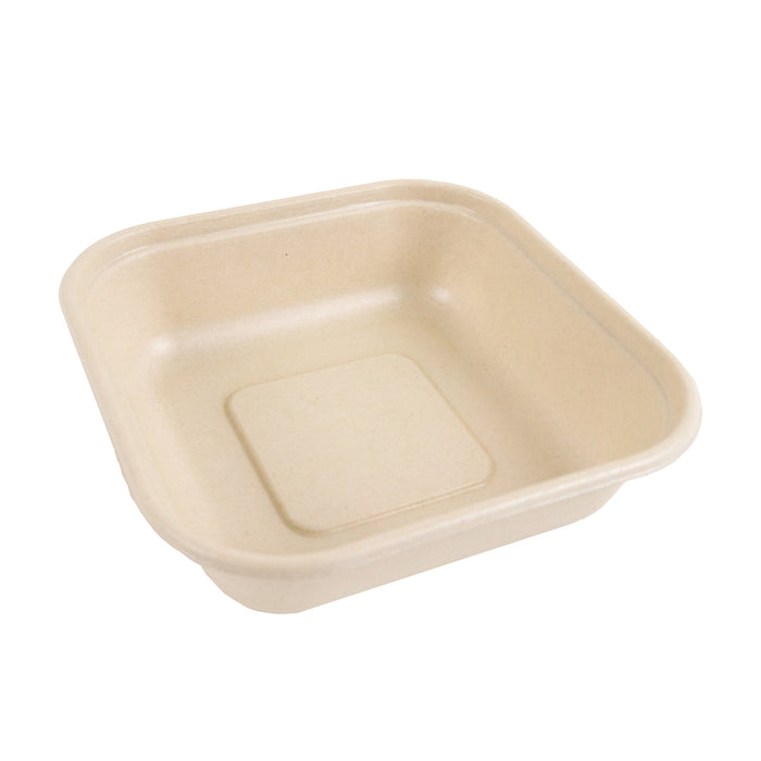 Bandeja de pulpa rectangular laminada PLA marrón 800ml 163x163mm A40mm - 50Uds
