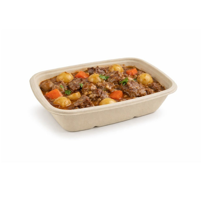 Bandeja rectangular de fibra de caña de azúcar marrón 1000ml 215x158mm A50mm - 50Uds