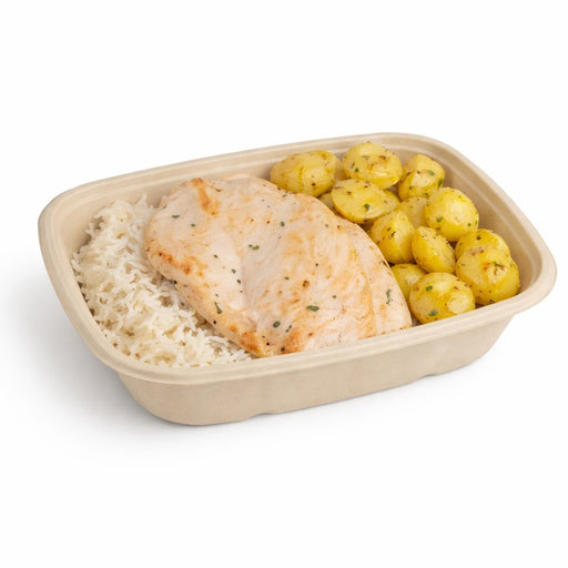 Bandeja de pulpa rectangular laminada PLA marrón 1000ml 214x157mm A46mm - 50Uds