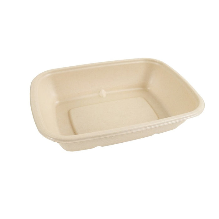 Bandeja de pulpa rectangular laminada PLA marrón 1000ml 214x157mm A46mm - 50Uds