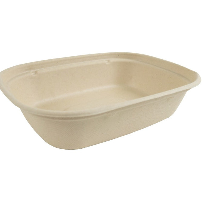 Bandeja de pulpa rectangular laminada PLA marrón 850ml 220x170mm A53mm - 50Uds