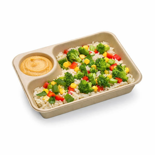 Bandeja de pulpa rectangular marrón con compartimento para salsa 850ml 218x165mm A45mm - 50Uds