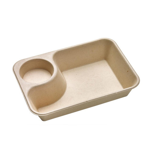 Bandeja de pulpa rectangular marrón con compartimento para salsa 850ml 218x165mm A45mm - 50Uds