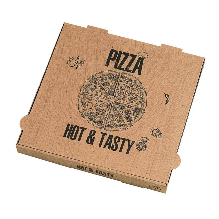 Caja de cartón pizza decorada Hot and Tasty 400x400mm A40mm - 100Uds