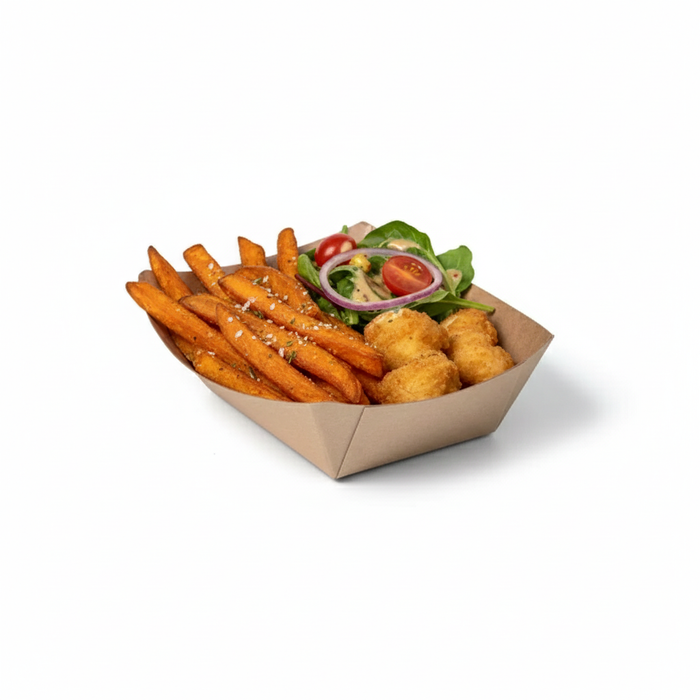 Bandeja kraft antigrasa con PE 220ml 140x100mm A30mm - 250Uds