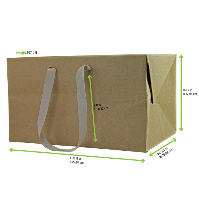 Bolsa caja de cartón kraft con asas de tela 300x200mm A170mm - 25Uds