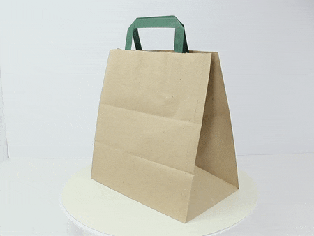Bolsa de papel kraft reciclada blanca con asas verdes 260x170mm A280mm - 250Uds
