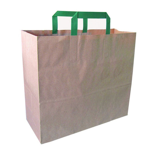 Bolsa de papel kraft reciclada blanca con asas verdes 320x170mm A340mm - 250Uds