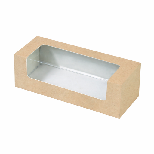 Caja de cartón marrón con ventana PLA para pasteles o macaron 150x60mm A50mm - 50Uds