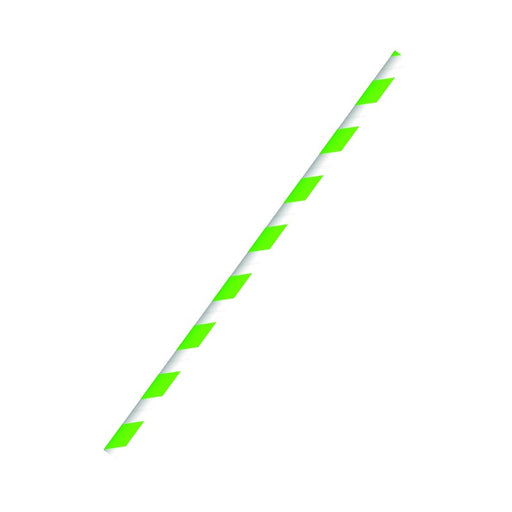 Pajita de papel verde limón/blanco enfundada individualmente A197mm - 500Uds