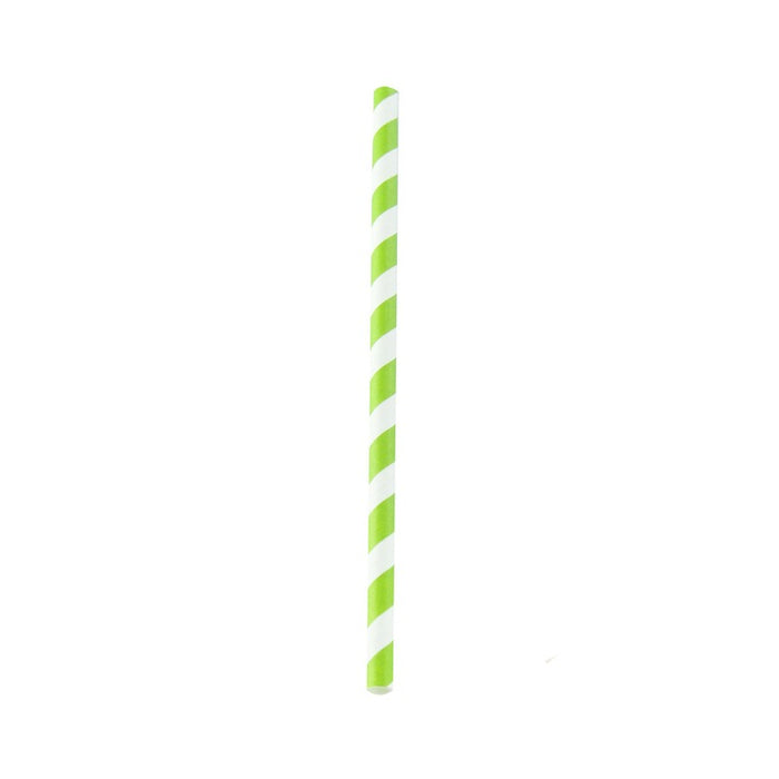 Pajita de papel verde lima/blanco para batidos A197mm - 500Uds