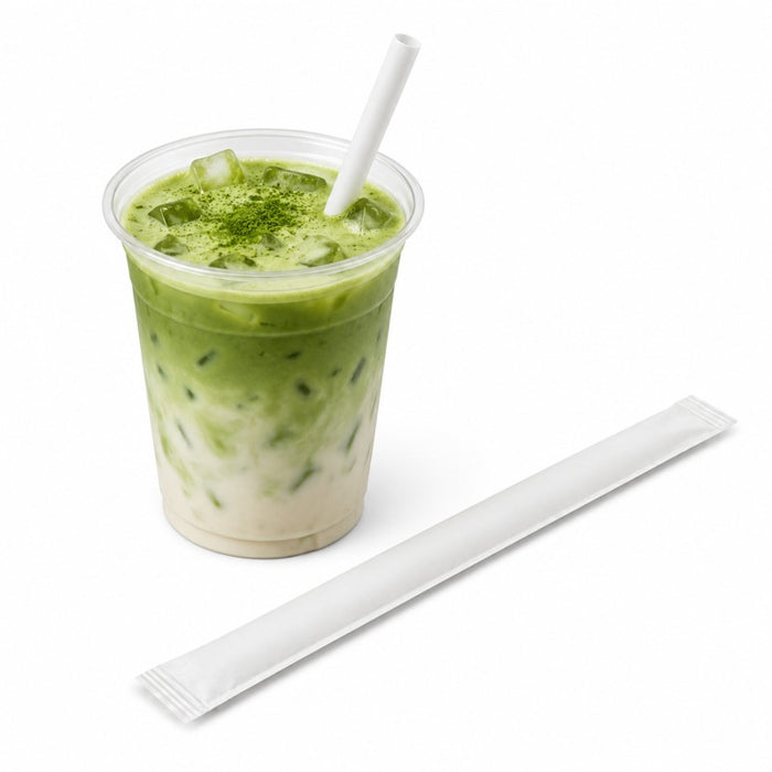 Pajita blanca biselada para Bubble Tea A12mm - 140Uds