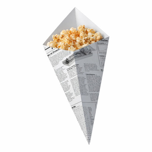 Cono de cartón blanco con diseño periódico 430ml 195x160mm - 125Uds