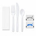 Kit 6/1 cubiertos PS blanco Tenedor, cuchillo, cuchara, servilleta, sal y pimienta - 250Uds