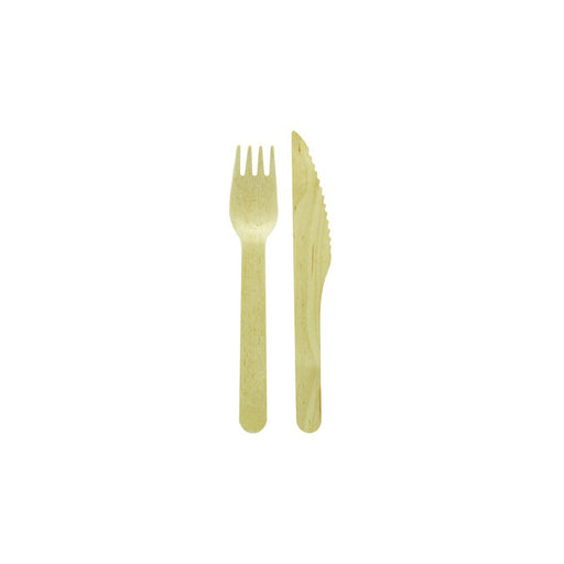 Kit 2/1 Cuchillo y tenedor de madera A165mm - 50Uds
