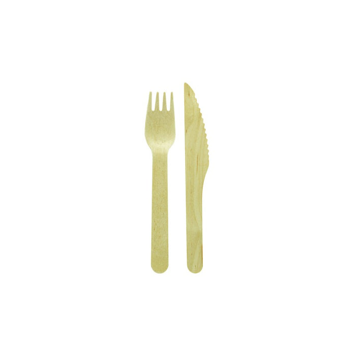 Kit 2/1 Cuchillo y tenedor de madera A165mm - 50Uds