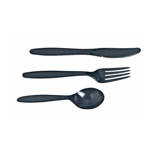 Kit 4/1 cubiertos Negros: Cuchillo, tenedor, cuchara, servilleta 192x45mm - 250Uds