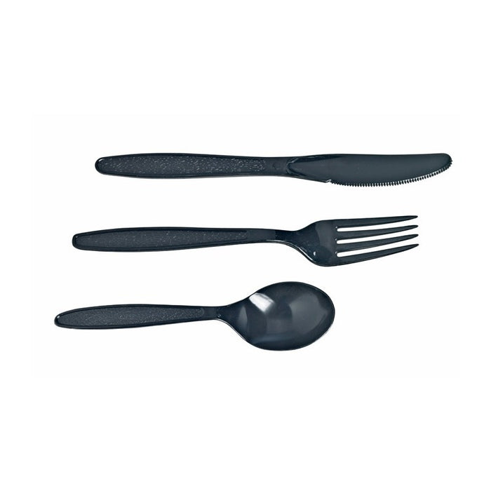 Kit 4/1 cubiertos Negros: Cuchillo, tenedor, cuchara, servilleta 192x45mm - 250Uds