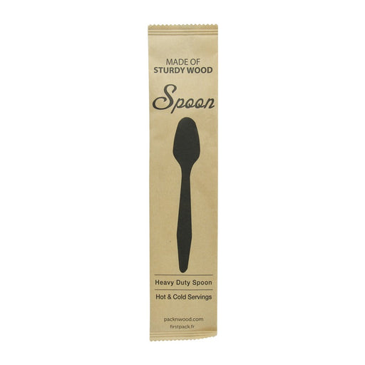 Cuchara de madera HERCULES, con funda en papel kraft A185mm - 50Uds